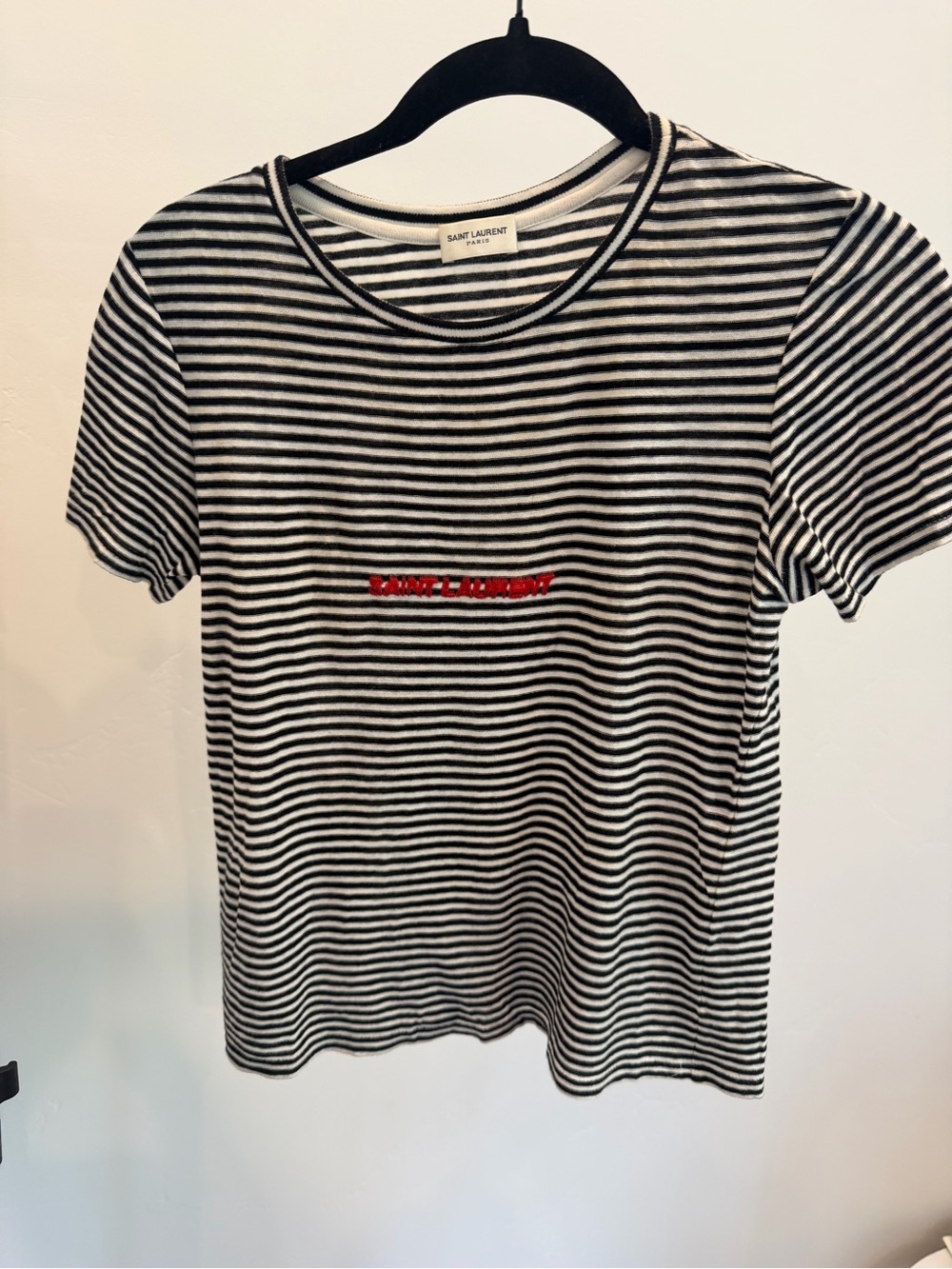Saint Laurent Paris Striped Embroidered Logo T-Shirt | Size S | Made in France